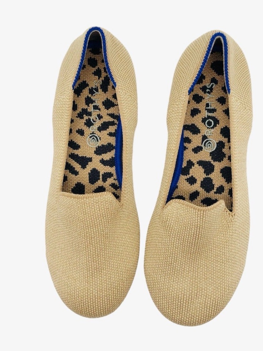 Rothy's Beige Knit Slip-On Flats with Blue Trim stock (33)